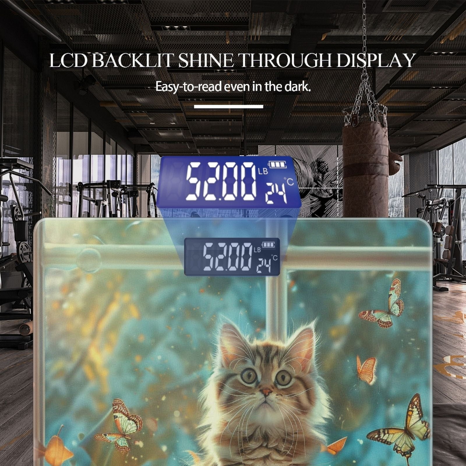 Bathroom Scale, Highly Accurate Digital Body Scale,Precisely Measures Weight up to 400 lbs-Cute Cat Sits On The Table Next To Open Book