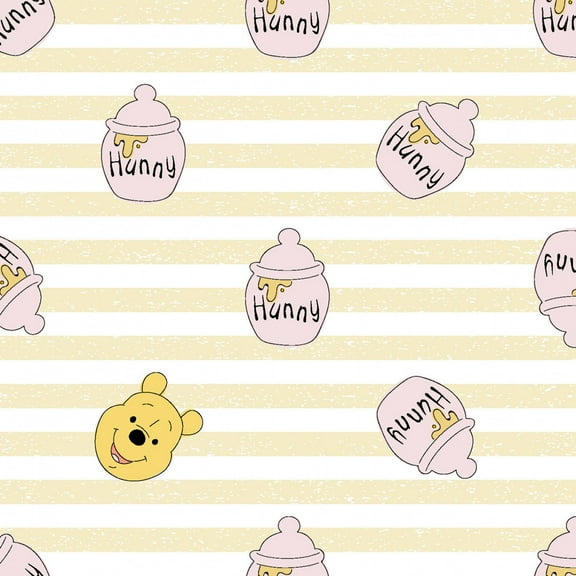 Disney Winnie the Pooh Hunny Tossed Striped 100% Cotton Fabric Sold by The Yard