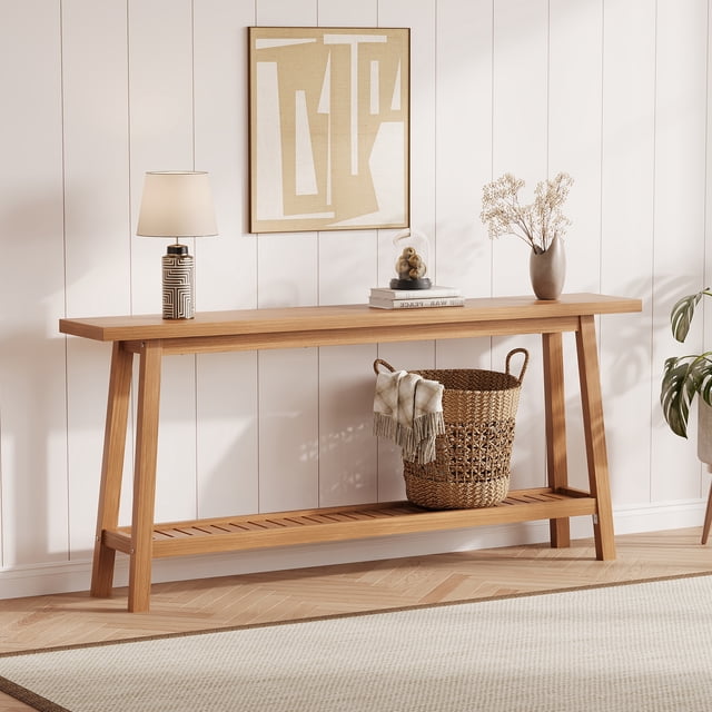 Gaderth 70.9 Inch Long Console Table, 2 Tier Narrow Farmhouse Sofa Table Behind Couch, Extra Long Entryway Table With Slim Storage Shelf for Hallway, Living Room, Foyer, Entryway