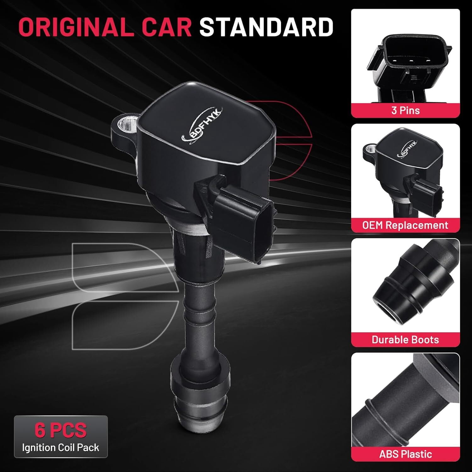 BDFHYK Set of 6 Ignition Coils Pack Compatible with Nissan Altima Frontier Maxima Murano NV1500 Pathfinder Quest Xterra Infiniti I35 QX4 V6 3.5L 4.0L UF349 C1406 5C1793 E379