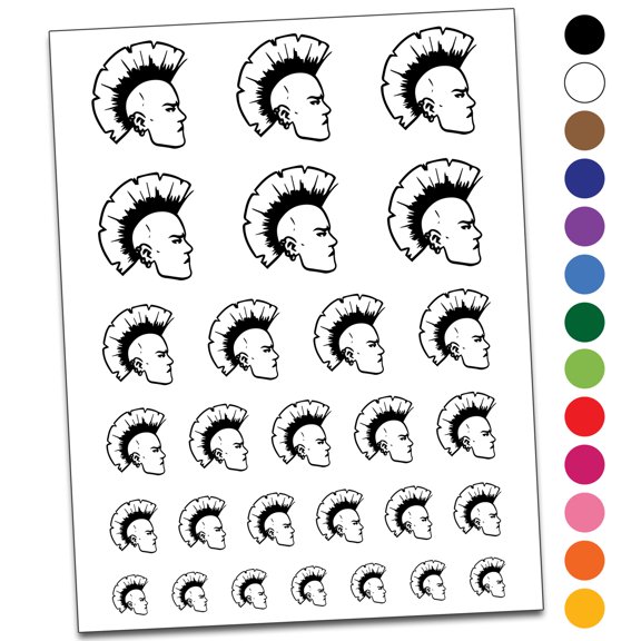 Punk Rocker with Mohawk Water Resistant Temporary Tattoo Set Fake Body Art Collection - Orange