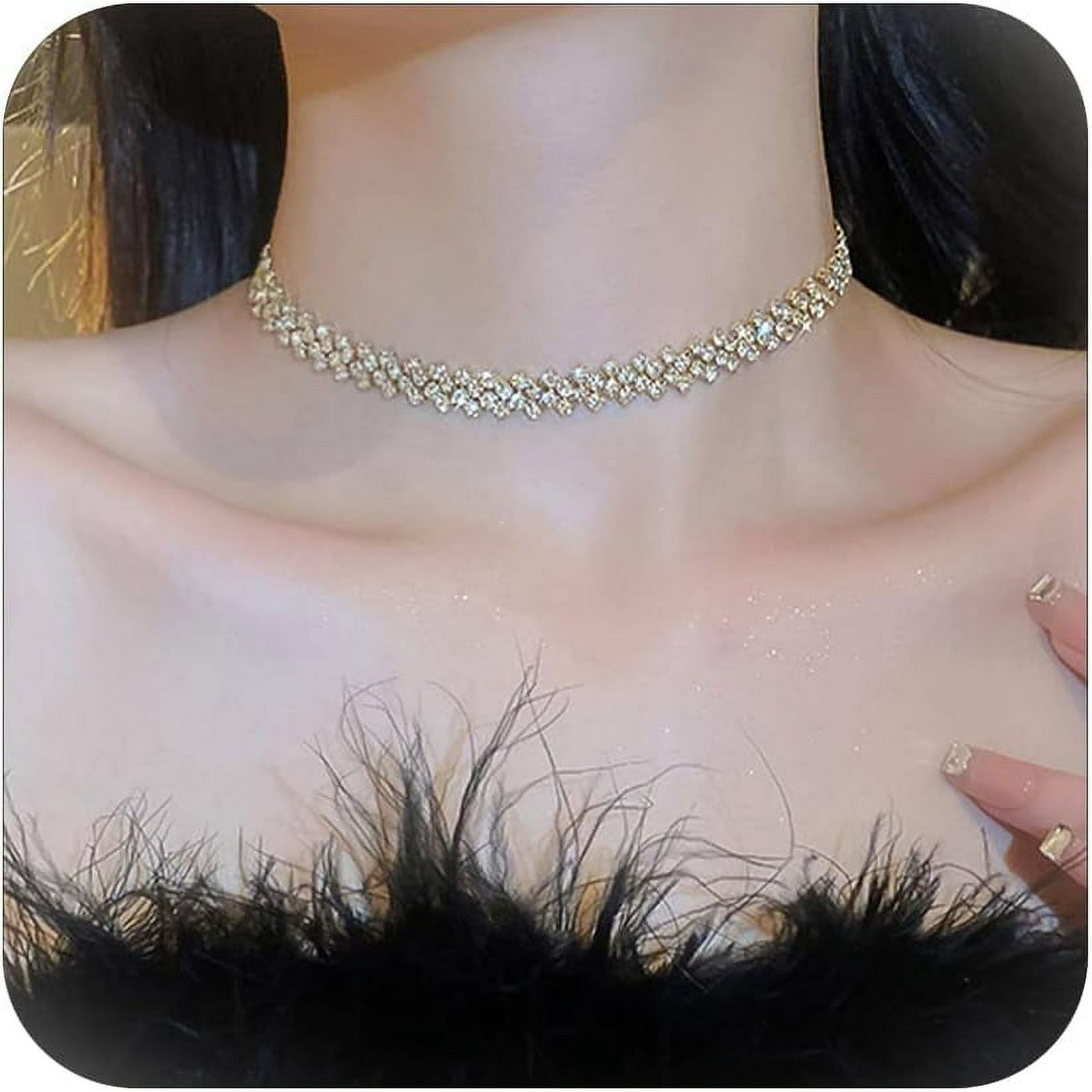 ORUYROP Layered Rhinestone Necklaces for Women Sparkly Crystal