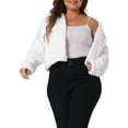thumbnail image 2 of DARING DIVA Women's Plus Size Fluffy Open Front Cropped Faux Fur Coat 1X White, 2 of 6