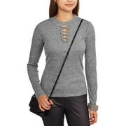 No Boundaries Juniors' long sleeve rib lace-up top