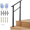 thumbnail image 1 of 2-Step Outdoor Stair Handrail Kit Black Aluminum and Iron Construction Adjustable 0 -45 Angle Easy DIY Installation with All Hardware and Gloves Included, 1 of 8