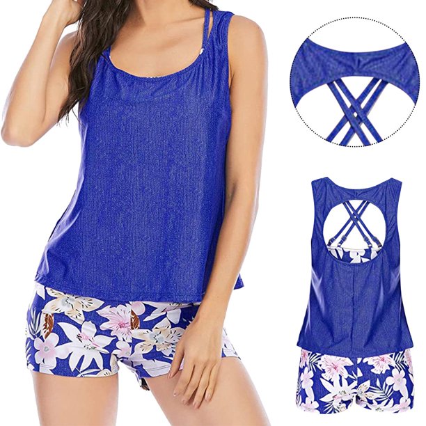 MKLEKYY Trajes De Baño Mujer Curvy Women Tankini Swimsuits For Women 3 Piece Bathing Suits Swim Tank Top With Boy Shorts And Bra Swimwear