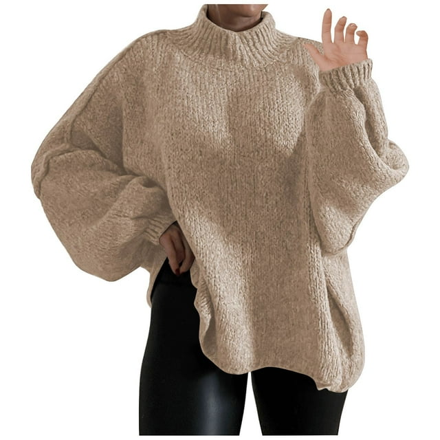 LOVZFMLL Women's Sweaters Turtleneck Ribbed Pullover Solid Color Casual Fashion Loose Long Sleeve Tops Warm Fall Winter Clothes