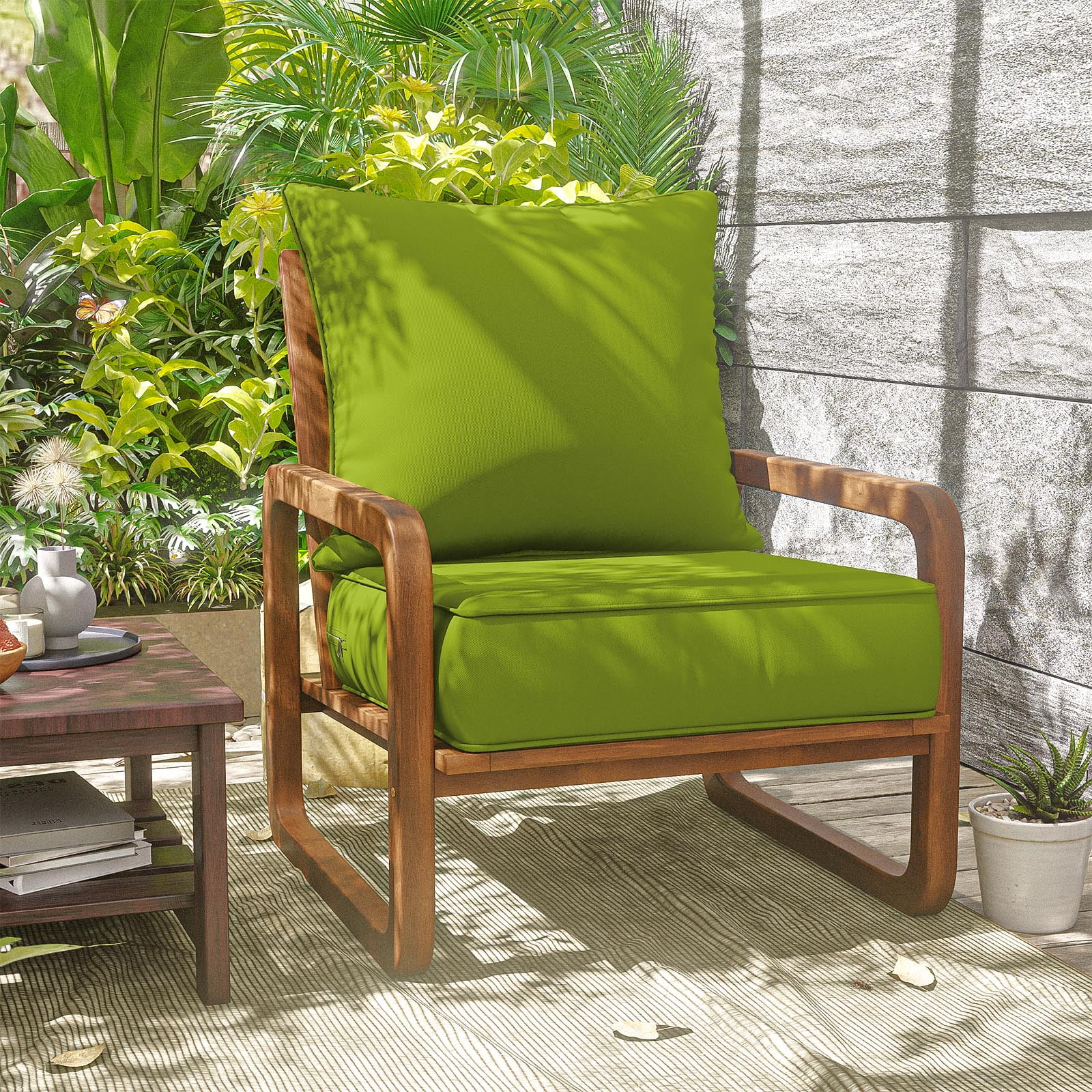 Snubbull Outdoor Deep Seat Cushion Set 24 X 24 X 6.5 Inch Splash-Proof & Fadeness Patio Furniture Cushions，Removable Outdoor Couch Cushions with Hidden Zipper & Adjustment Staps, Grass Green