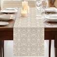 thumbnail image 3 of Beige Damask Table Runner 70 Inches Long,Vintage Country Scroll Floral Patterned Cotton Linen Table Runners Dresser Scarves,Fabric Tabletop Scarf Furniture Cover for Home Dinner Party 13"x70", 3 of 9
