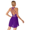 thumbnail image 2 of RUNQHUI Figure Skating Dress for Women Rhinestone Competitions Leotards Gymnastic Dance Costumes Purple XL, 2 of 5