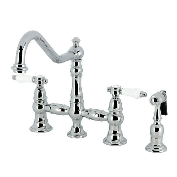 Kingston Brass KS3271BPLBS Bel-Air Two-Handle 4-Hole Deck Mount Bridge Kitchen Faucet with Brass Side Sprayer in Polished Chrome