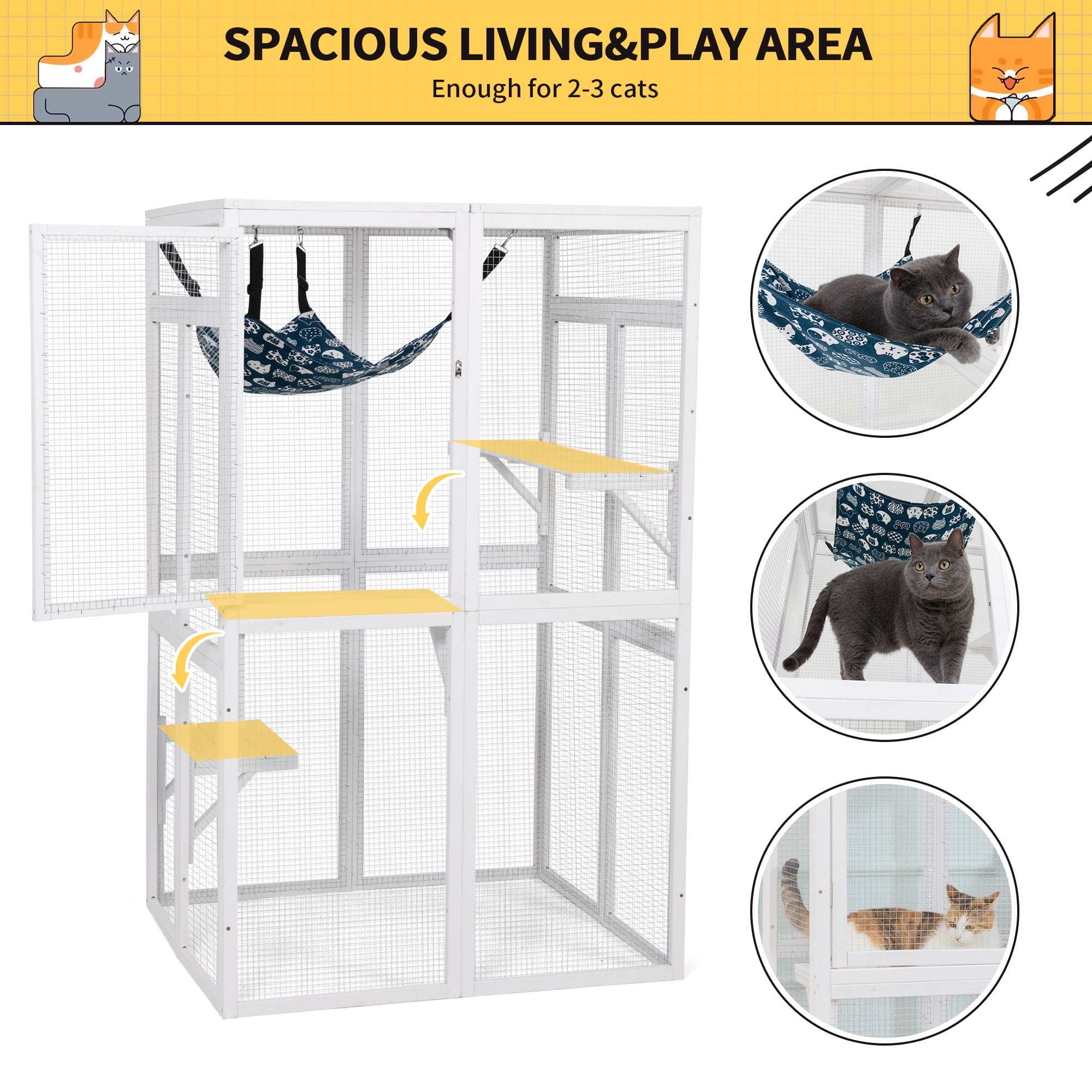 COZIWOW Catio Outdoor Cat Enclosure Window Access, Wooden Cat House Cage Indoor， White