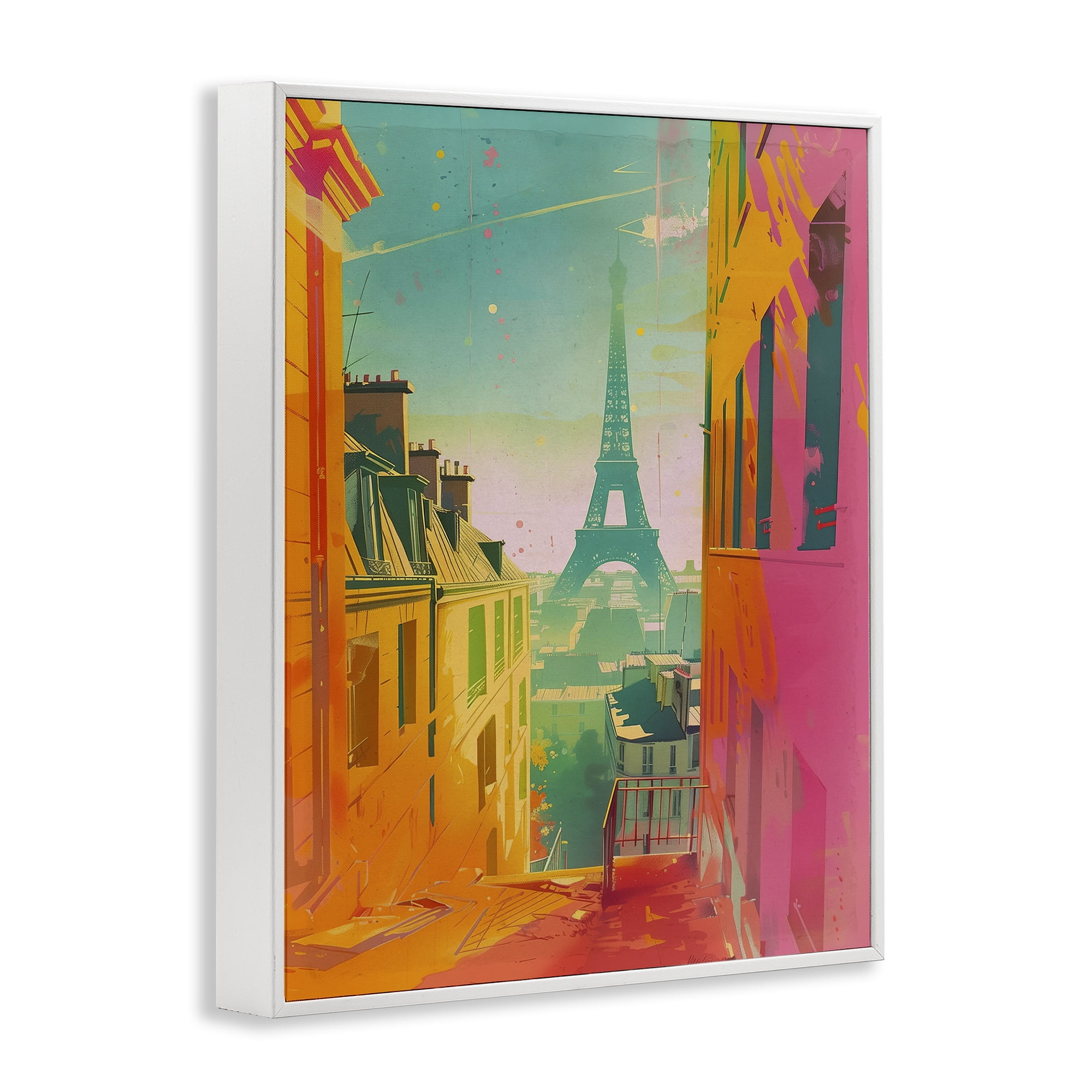 Stupell Industries Modern Paris Tower Town & City Painting White Framed Art Print Wall Art, 24 x 30