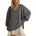 thumbnail image 2 of CHUMUD Womens Casual Loose Pullover Sweatshirts V Neck Long Sleeve Tops Comfy Solid Shirts 2025 Fashion Going Out Fall Outfits, 2 of 5