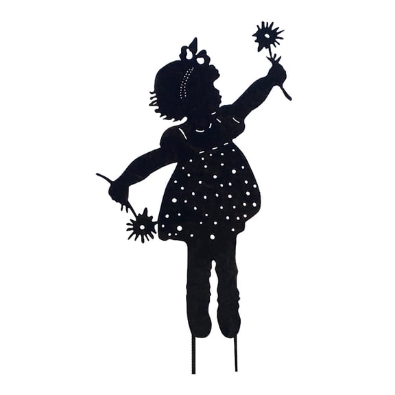 Metal Silhouette Garden Decor With Flower Girl Design - Durable Rust-Resistant Metallic Construction, Outdoor Indoor Silhouetted Artwork With Floral Details, 12 Inch Height Yard