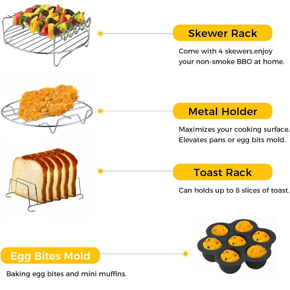 Air Fryer Accessories - 7 Inch Set of 10 Pcs Compatible for 3.2 - 6.8QT Accessories for Air Fryer with Cake Pan, Pizza Pan, Air Fryer Liner (Set of 10)