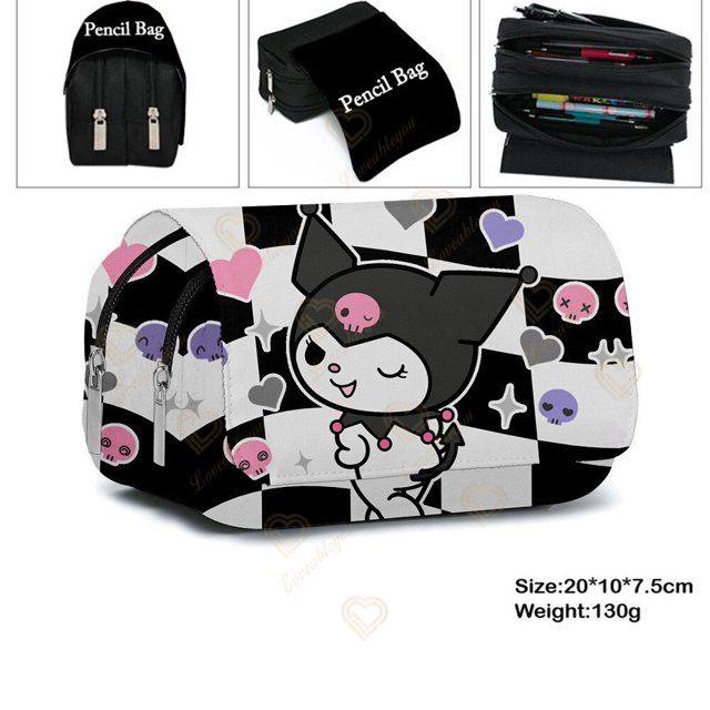 Sanrio Melody Kuromi PU caja de papelería Hello Kitty Cinnamoroll Pochacco bolsa de lápices con cremallera para estudiantes de secundaria estuche para bolígrafos Fivean unisex
