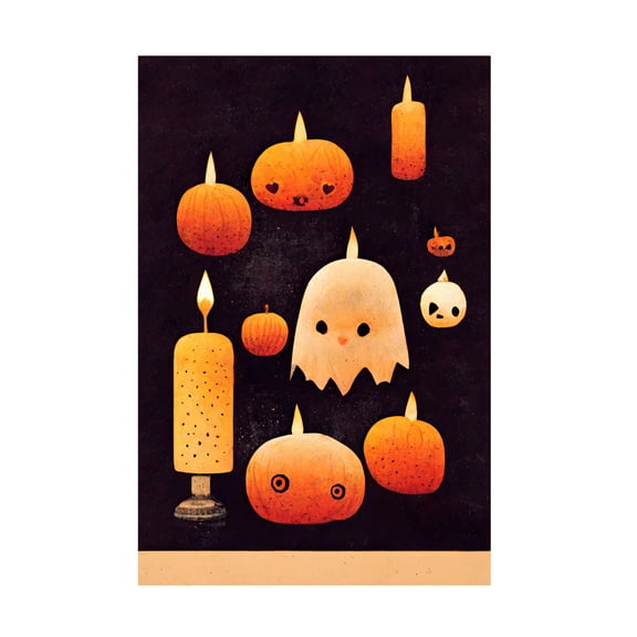 Canvas Wall Art - Treechild 'Candles, Pumpkins And A Ghost' Wall Art for Living Room, Bedroom, or Office D?cor by Trademark Fine Art - 12 x 19 Inches