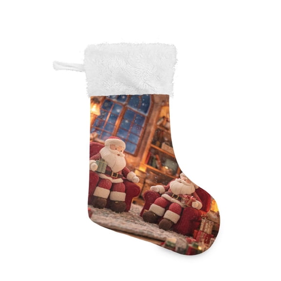 Christmas Stocking with Hanging Loop for Family Holiday Ornament Sitting Santa Claus