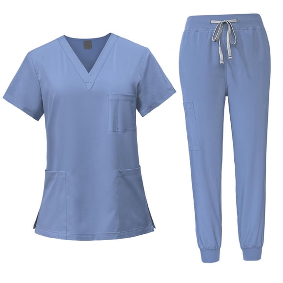 Conjunto exfoliante femenino, ropa de trabajo con bolsillos, pantalones cómodos profesionales, ropa de trabajo de enfermera para cosmetología , Azul claro, M Fernando Blusa y pantalones médicos