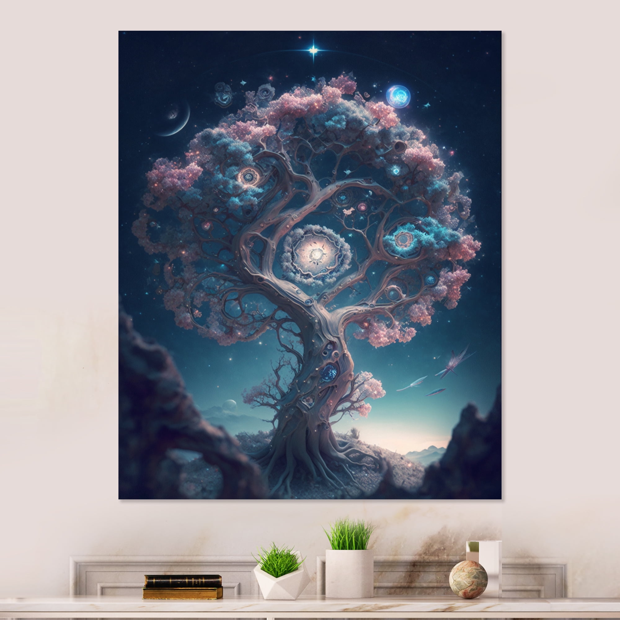 Designart Mistacle Tree In Space Canvas Wall Art