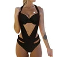 thumbnail image 1 of Gibobby Traje de baño de una pieza Trajes de baño unidos con cuello en V para mujer, traje de baño fruncido con control de barriga, traje de baño Halter(Negro,M), 1 of 2