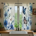 thumbnail image 4 of Boho Blue Flower Butterfly Kitchen Curtains Spring Watercolor Floral Small Short Window Curtains Botanical Bathroom Curtain 2 Panels Window Treatment Tiers Drapes 26x36 Inch, 4 of 4