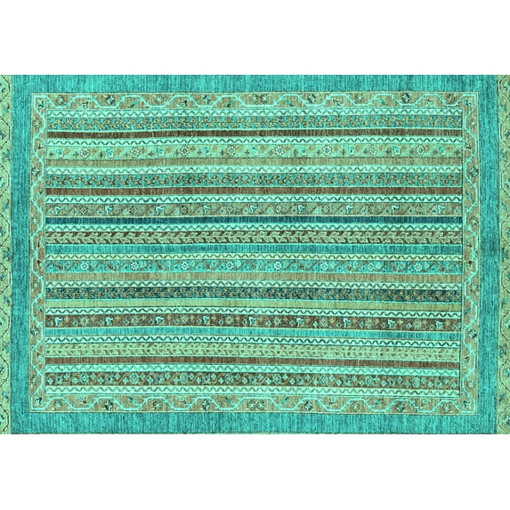 Ahgly Company Indoor Rectangle Oriental Turquoise Blue Modern Area Rugs, 2' x 4'