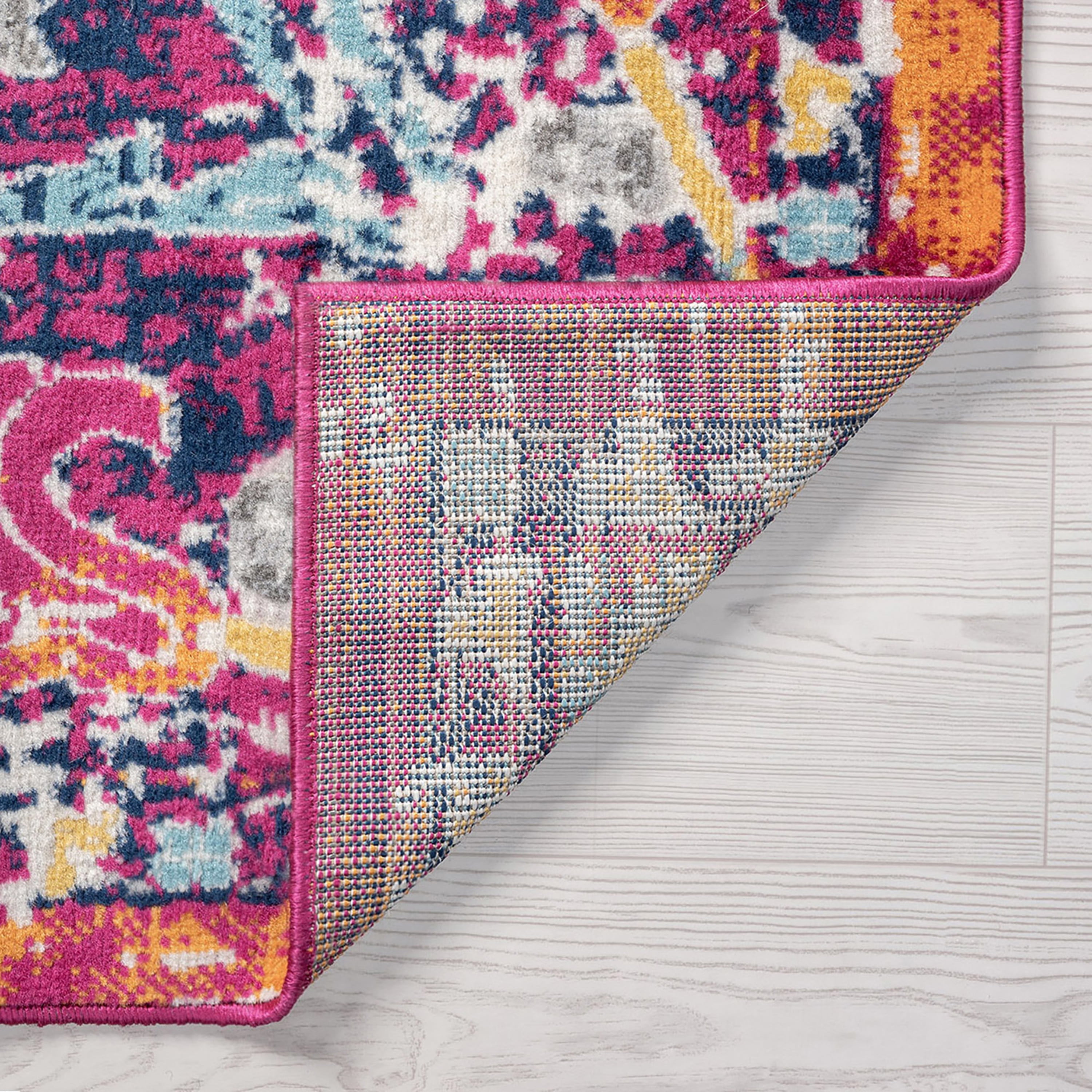 Transitional 2x8 Area Rug (2'2'' x 7'3'') Medallion Pink, Orange Indoor Runner Easy to Clean