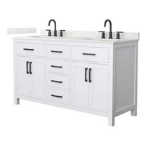 Beckett 60" White Double Vanity & Giotto Quartz Top (3-Hole) & Black Trim