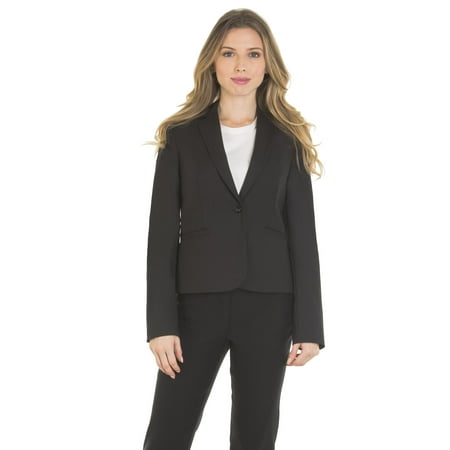 Velucci Womens Classic Basic Blazer One Button Long Sleeve Full Lining, (Black-M)