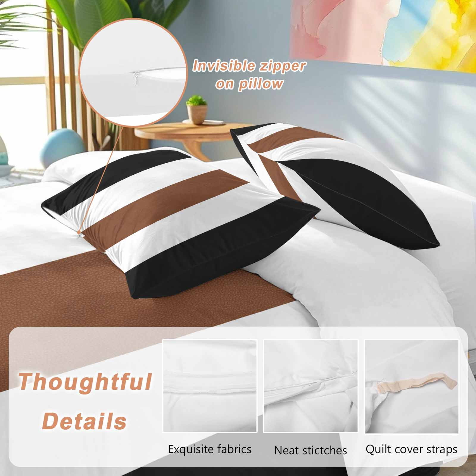 Brown Black White Boho Bedding 3 Piece Duvet Cover Set California King, Contemporary Modern Art Soft Microfiber Comforter Cover with Zipper Closure & Pillowcases, Wrinkle & FadeResistant Quilt Cover