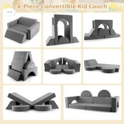 OLAKIDS Modular Kids Play Couch, 8PCS Toddler Sectional Sofa Building Fort for Playroom, Bedroom, Imaginative Convertible Floor Cushion, Foam Set for Boys and Girls (Grey)