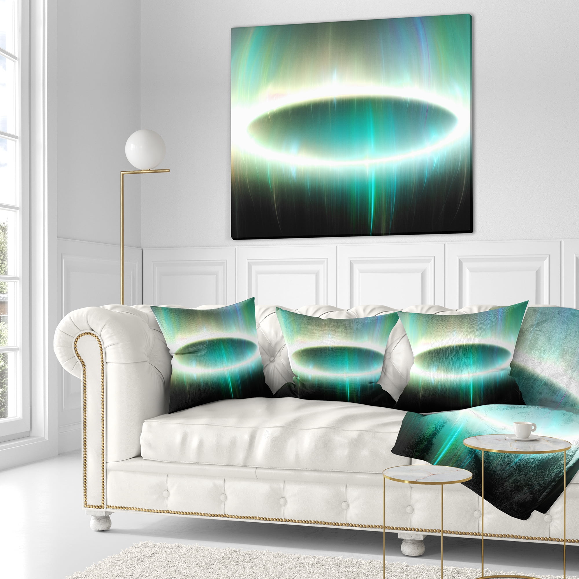 Designart Large Green Oval Fractal Light - Abstract Throw Pillow - 18x18