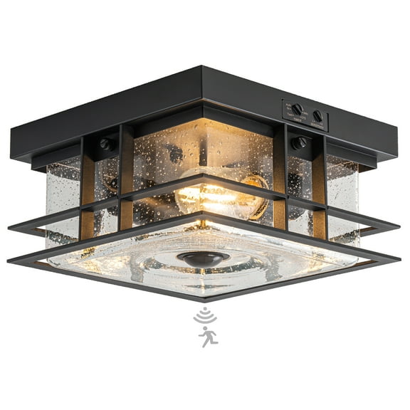 9.5" Flush Mount Upgraded Motion Sensor Outdoor Ceiling Light with Seeded Glass