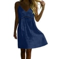 thumbnail image 2 of Afuyipoi Womens 100% Cotton V-Neck Spaghetti Strap Dress, Deep V-Neck Lace Waist A-Line Midi Dress, Soft Breathable Loose Casual Summer Beach Dress For Women Navy Size 2XL, 2 of 9