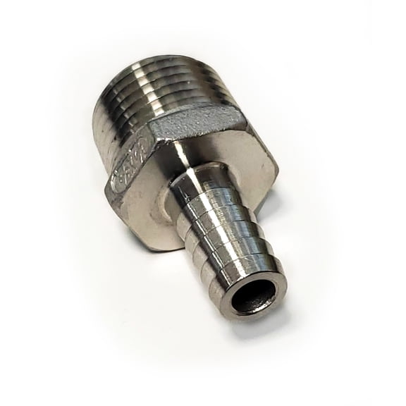 Stainless Steel 3/8" Barbed Hose Fitting - 1/2" Male NPT