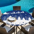 thumbnail image 6 of Navy Blue Christmas Round Tablecloth, Fitted Table Cover with Elastic for 45"-54" Round Tables, Xmas Elk Tree Snowflake Forest Table Cloth Outdoor Indoor Dinning Party Waterproof Tablecloths, 6 of 7