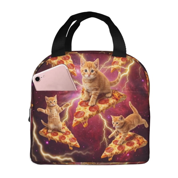 Galaxy Cat Pizza Lunch Bag, Insulated Lunch Tote For Women And Men, Reusable Thermal Cooler Bag For Work, Travel, Picnic And Daily Use