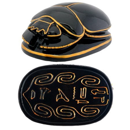 Egyptian Theme Black and Gold Scarab Amulet Symbol of Rebirth Statuette Figurine