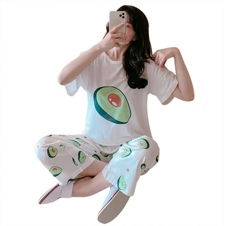 

YXGla Women Pineapple Avocado Fruit Loose Short Sleeve T-shirt Top Pants Pajama Set