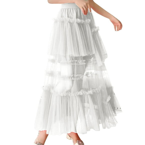 Fgnfyis 2025 Women's Long Maillard Fall Skirt Elegant High Waist Party Wedding Flared A Line Midi Skirts Women's Skirts White One Size