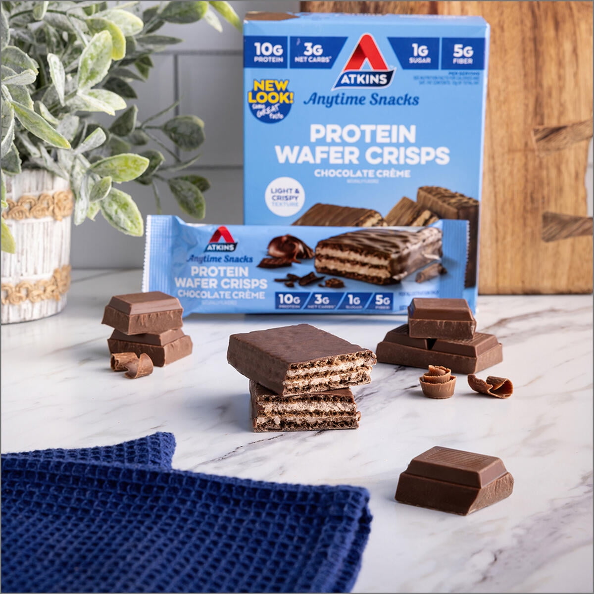 (2 pack) Atkins Snack, Protein Crisp Wafer, Chocolate Crème Wafers, 10g of Protein, 5 Count