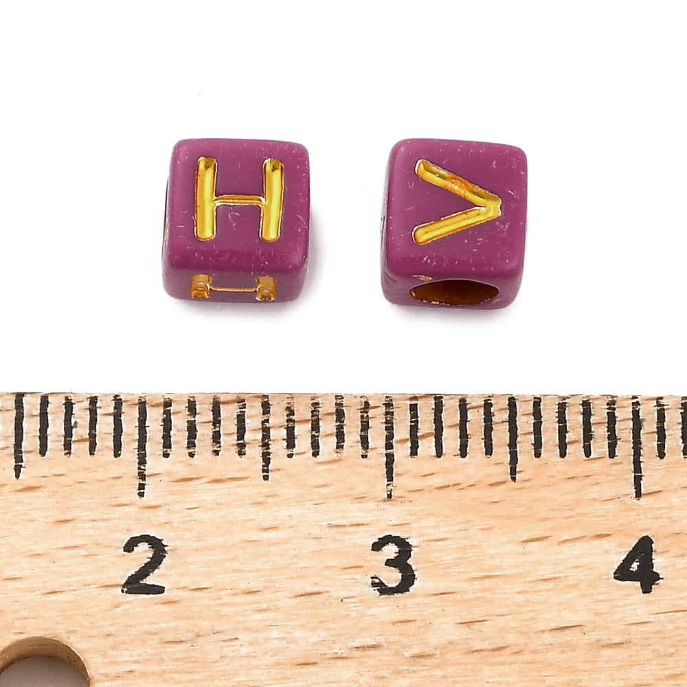 Opaque Acrylic Beads Cube with Letter Golden Metal Enlaced Old Lace 6x6x9mm Hole: 3mm 3125pcs/500g
