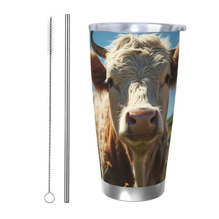 

Gukieu Prairie Flower Cow Print 20OZ Car Cup Vacuum Stainless Steel Leak-proof Thermos Cup Unisex Suitable for Home Outdoor and Sports-Straw Two-piece Set