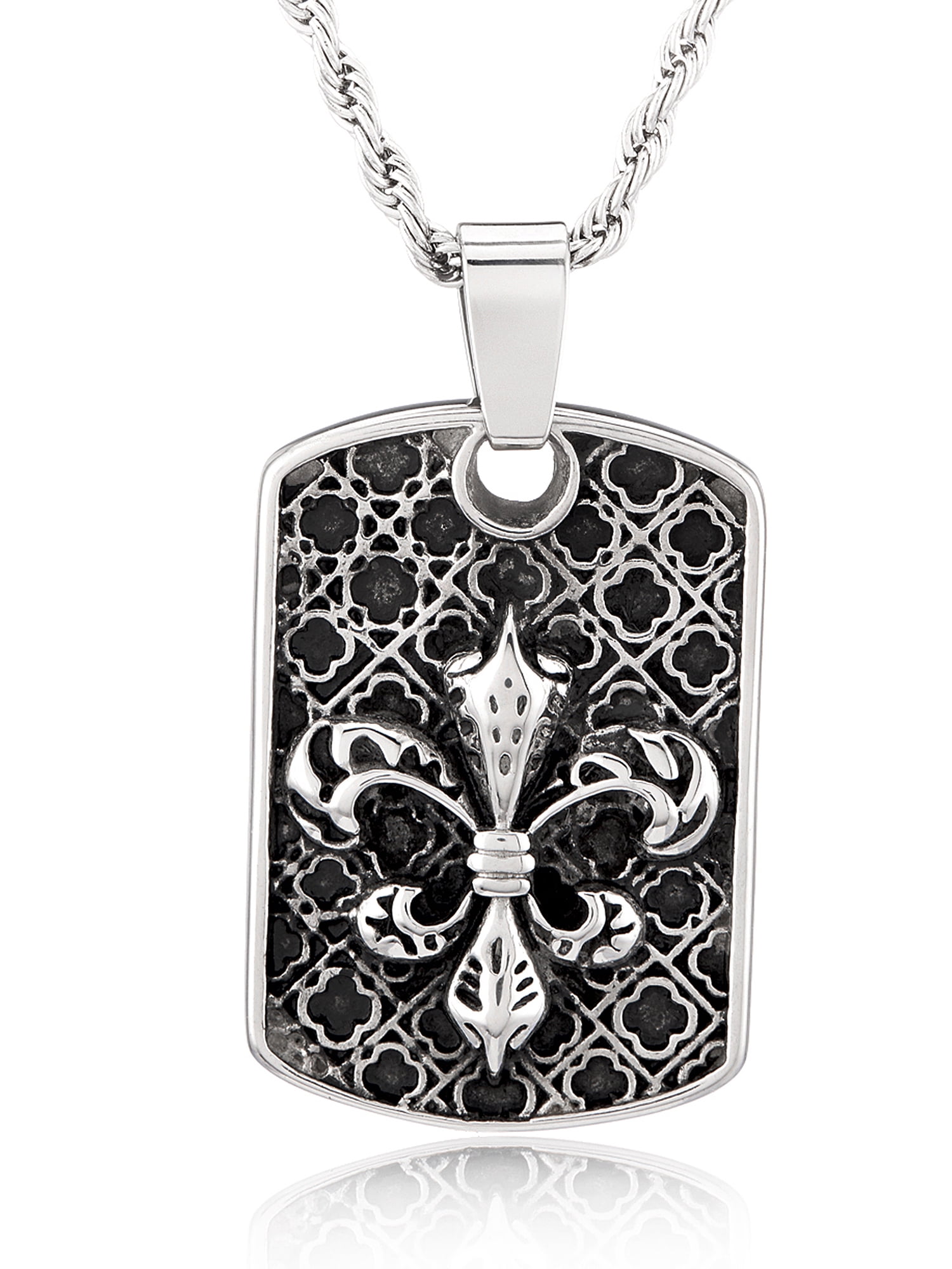 Coastal Jewelry Stainless Steel Antiqued Fleurdelis Dog Tag Pendant