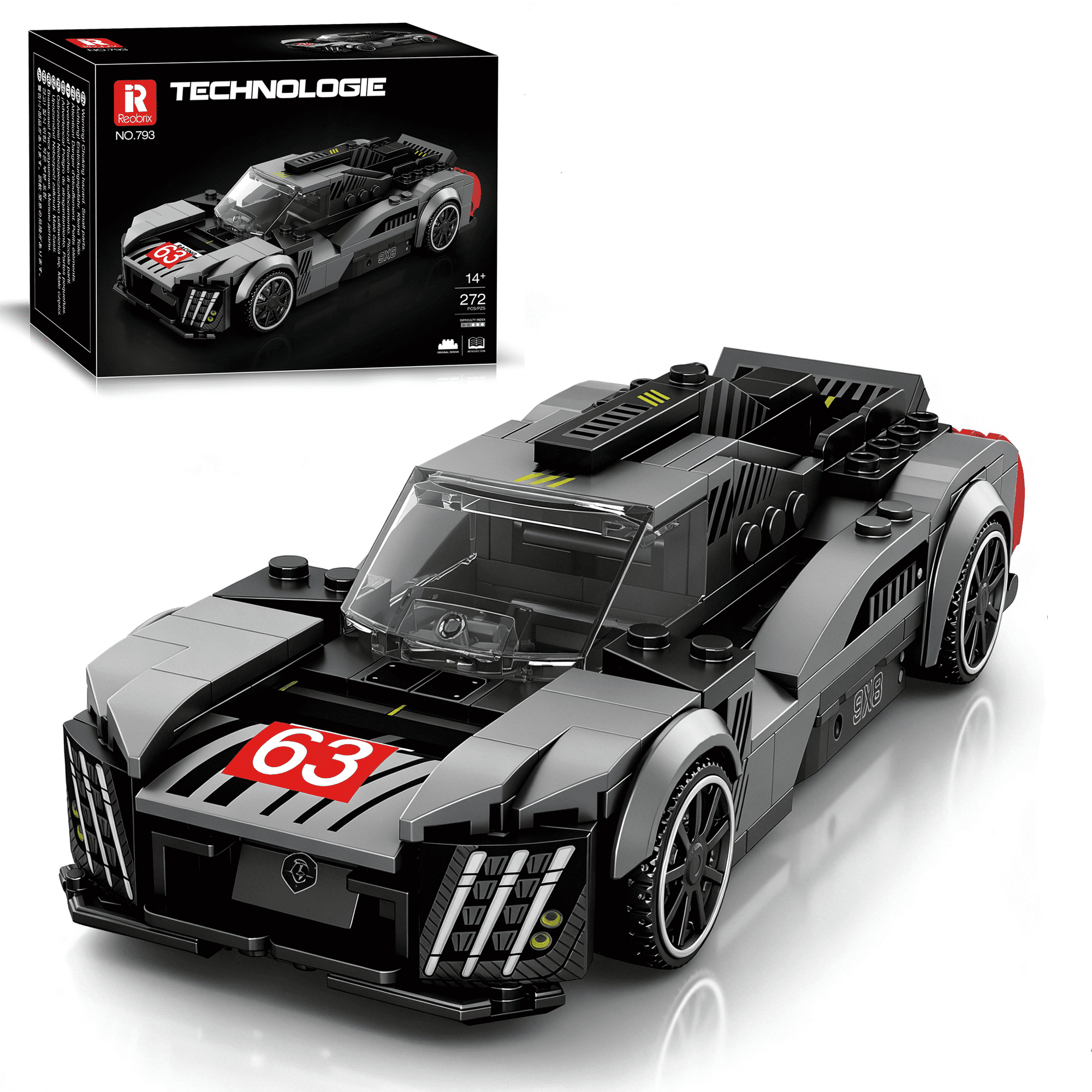Reobrix Peugeot 9X8 Le Mans Race Car Building Blocks Set, 280PCS Speed Racing Car Model, STEM Toy for Kids, Collectible Gift for Boys Adults 8+