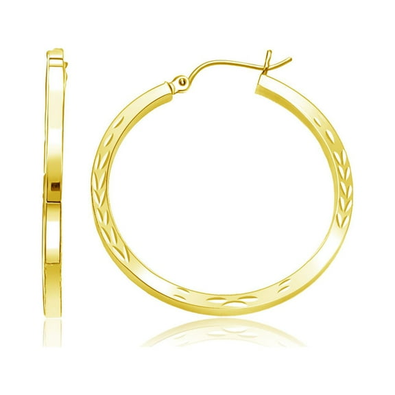 14k Yellow Gold Diamond Cut Hoop Earrings