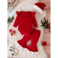 thumbnail image 3 of ENFLASH 3-24M Newborn Baby Girl Christmas Outfits Toddler Santa Long Sleeve Romper Pants Hat Clothes Set, Xmas Red, 3 of 9