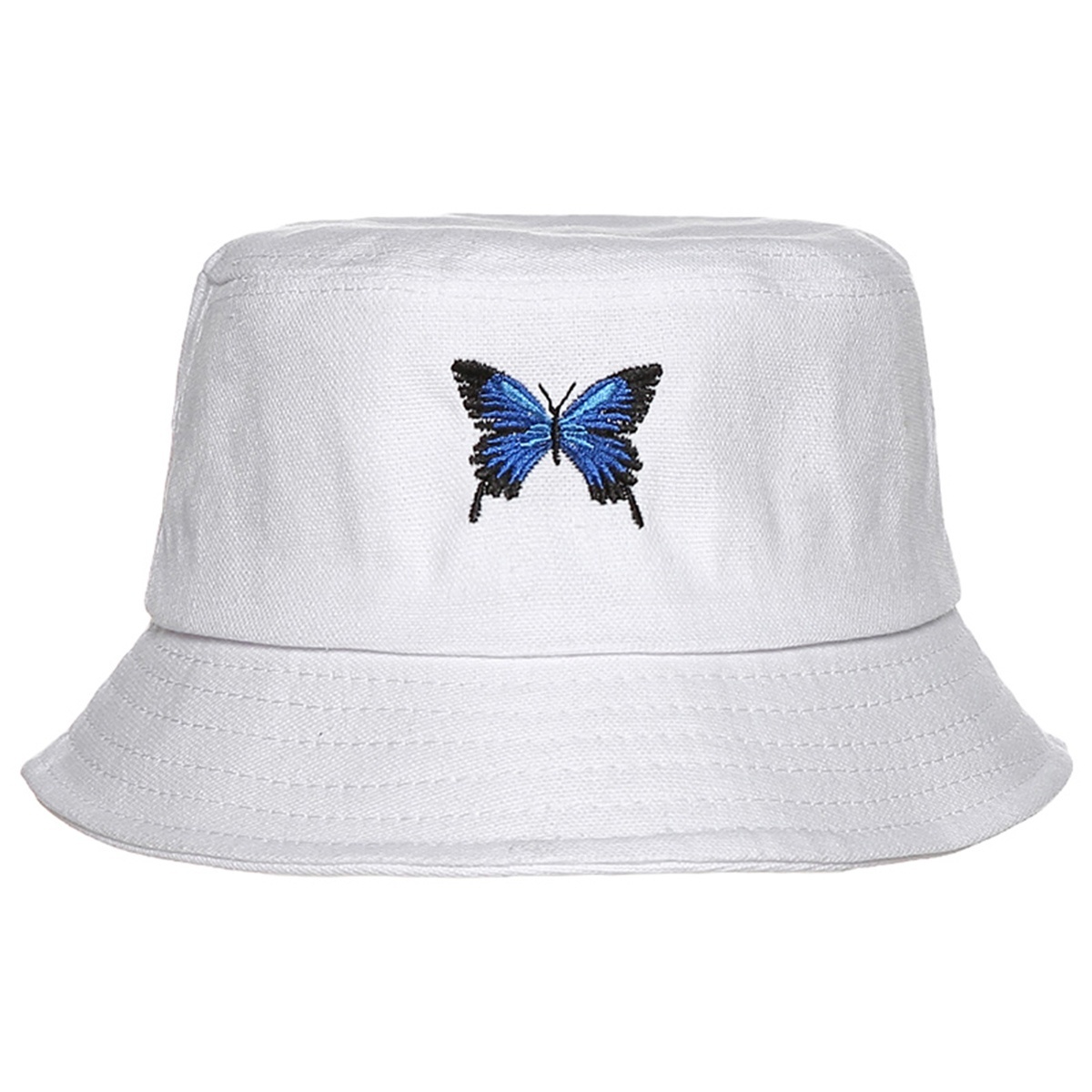 Women Butterfly Embroidery Flat Bucket 